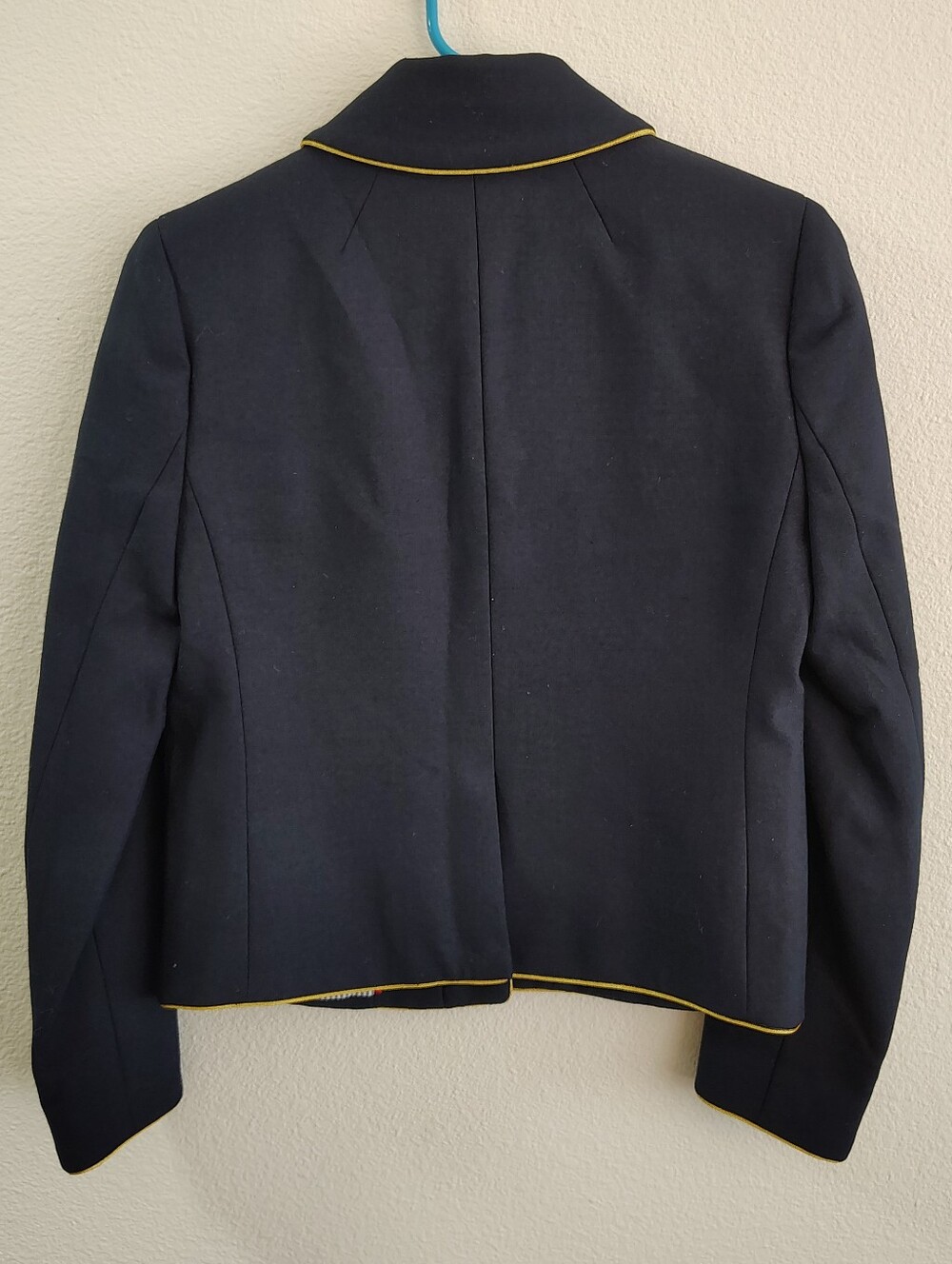 J.Crew Navy Jacket with Gold Piping & Buttons with Ruffles Down the Front Size 0 - Picture 9 of 15